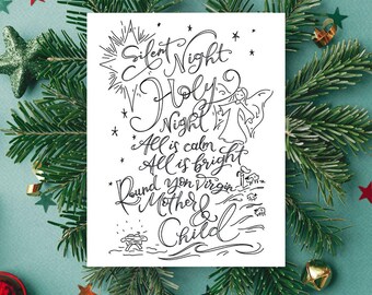 Silent Night, Christmas Art, Hand Lettered Art, Hymn Art, Christian Art, Bible Print,