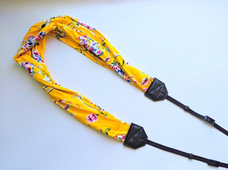 Christmas Gift Scarf Camera Strap Yellow Floral Camera Strap Camera Strap Photographer Gift Travel Gifts DSLR Camera Strap