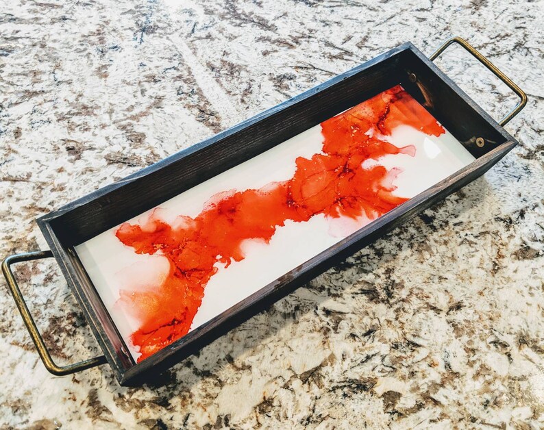 Hostess Gift Red and Gold Wood Tray Home Decor House Warming Gift Party Decor