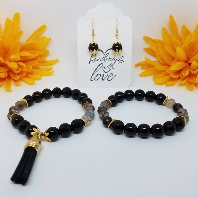 Birthday Gift FREE U.S Gift for Daughter Natural Stones Dragons Vein Bracelet SHIPPING Black Jade Bracelet Gift Set Root Chakra Stones
