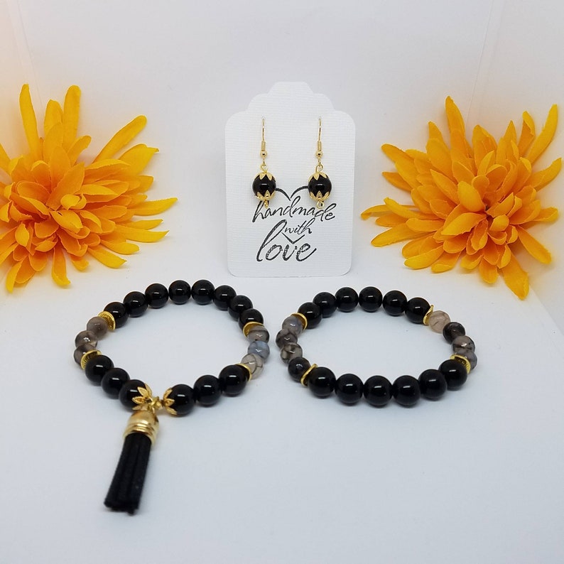 Birthday Gift FREE U.S Gift for Daughter Natural Stones Dragons Vein Bracelet SHIPPING Black Jade Bracelet Gift Set Root Chakra Stones