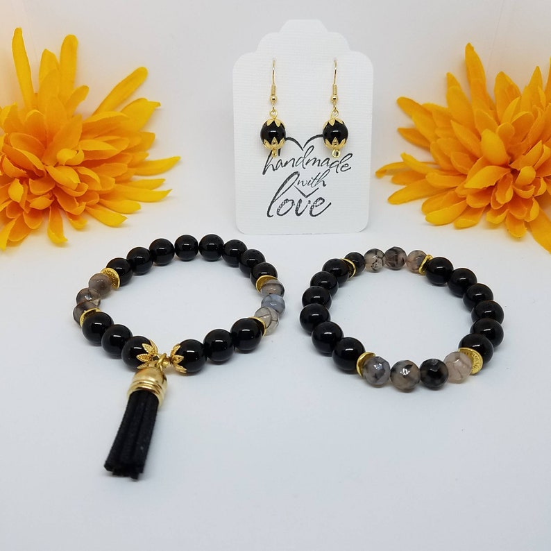Birthday Gift FREE U.S Gift for Daughter Natural Stones Dragons Vein Bracelet SHIPPING Black Jade Bracelet Gift Set Root Chakra Stones