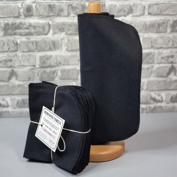Serviettes sans papier | Essuie-tout réutilisables, noir uni, paquet de 10 ou 20