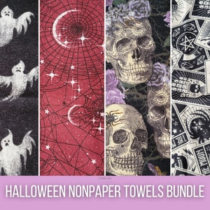 Toalhas sem papel | Pacote de Halloween | Decoração assustadora | Toalhetes de cozinha | Variedade de toalhas de papel reutilizáveis