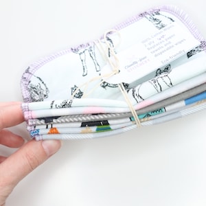 Cloth Wipes Sampler, Reusable Baby Wipes, Napkins - 6pc Assorted Prints Double Sided 2-ply