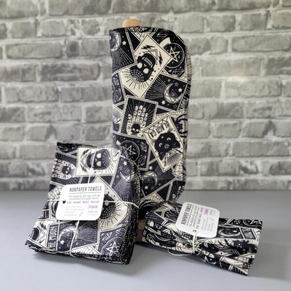 Asciugamani non di carta / Stampa di carte dei tarocchi - Confezione da 5 o 10 / Salviette da cucina / Asciugamani di carta riutilizzabili