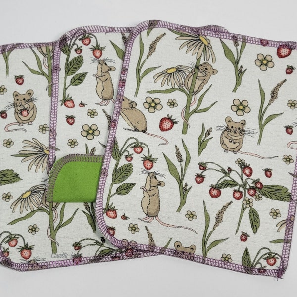 Cloth Wipes, Reusable Baby Wipes, Napkins - 12 pc, 2-ply - Mouse Print