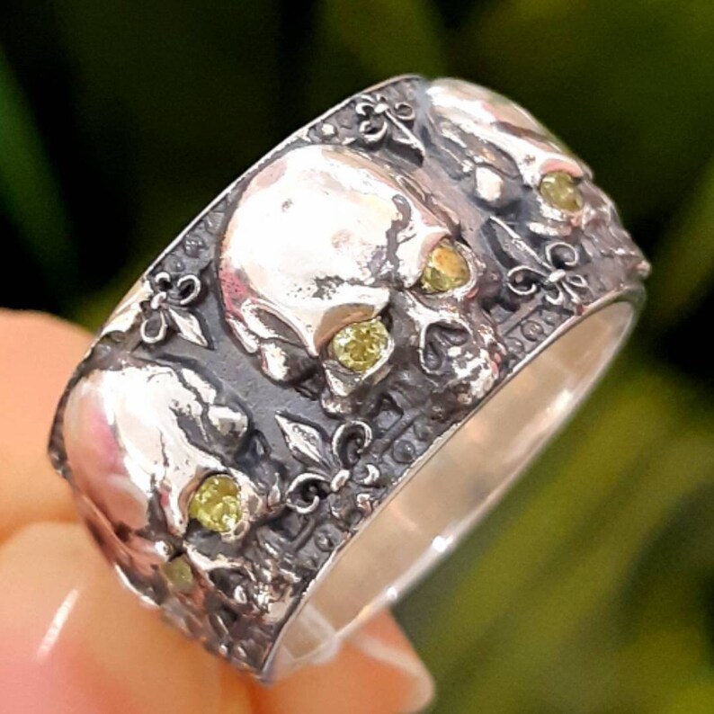 Anello Pirata Boland - Argento-Verde Con Teschi E Pietra, Regolabile, Per Costumi Carnevale E Halloween - Foto 6