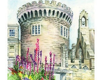 Dublin, Ireland Castle and Flowers, Irish Tourism, Garda Síochána Memorial Garden Garden and Memorial Site, Watercolor Fine art print