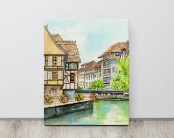 Strasbourg, La Petite France  — Canal— Travel Watercolor Fine Art Paper OR Canvas Print