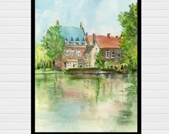 Minnewater, Bruges, Belgium — Watercolor Giclee Fine Art Print