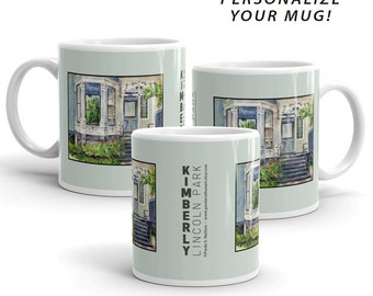 Coffee Mug with painting of Lincoln Park Vintage House, Chicago, Victorian House with Bay Window