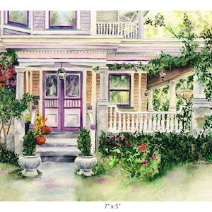Cedarburg, Wisconsin, Vintage Pink Old House, Wrap Around Porch, Watercolor Giclee art print