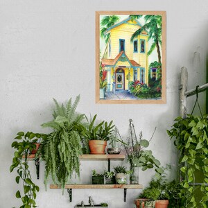 Roatan, Honduras yellow colorful shopfront gift store fine art watercolor print