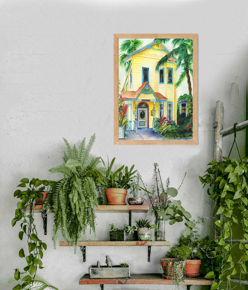 Roatan, Honduras yellow colorful shopfront gift store fine art watercolor print