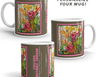 Coffee Mug with painting of Floral, Colorful Flowers art print to add a splash of color, Watercolor Chicago Botanic Garden Flowers