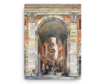 Bologna, Italy Architecture, Arch — Watercolor Giclee Travel Fine Art OR Canvas Print