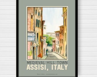 Assisi, Italy Street Scene - Travel Poster