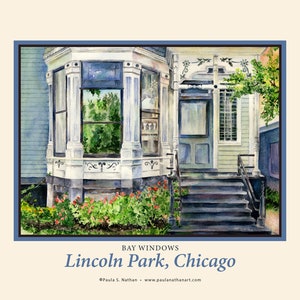 Lincoln Park, Chicago, Vintage House Poster, bay window, old house, Watercolor—Travel Poster