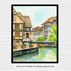Strasbourg, La Petite France Canal Travel Watercolor Fine Art Paper OR Canvas Print image 3