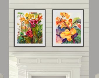 Set of 2 Floral, Colorful Flowers Watercolor fine art prints