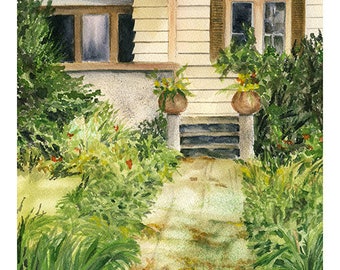 Old Rustic House Front, Arlington Heights, Suburban Chicago, Watercolor Giclee Fine Art Print