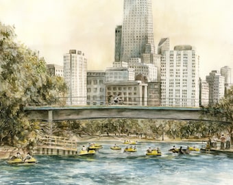 Chicago Lincoln Park Lagoon Watercolor Art Print or Canvas