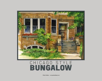 Chicago Style Bungalow, Brown Brick House, Travel Poster