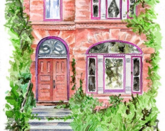 Chicago Architecture, Brownstone, Division Street neighborhood Watercolor Giclee art print