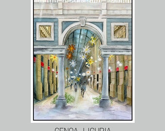 Genoa/Genova, Liguria, Italy Mall Shopfront, Travel Poster