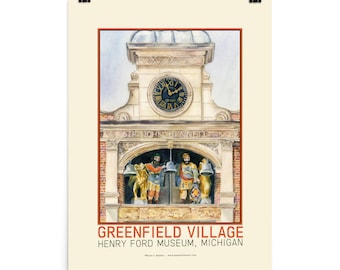Historic Building in Greenfield Village, Henry Ford Museum - Watercolor Travel Poster