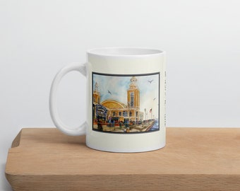 Coffee Mug with painting of Navy Pier on Lake Michigan shoreline, Chicago, Travel, Tourist