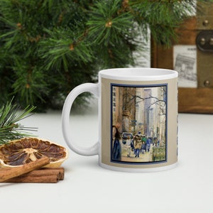 Tasse à café représentant une scène de rue du centre-ville de Chicago, Michigan Avenue. - Peut être personnalisé