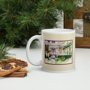 Coffee Mug with painting of Vintage Pink Old House in Cedarburg, Wisconsin