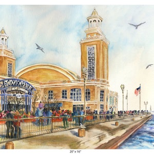 Navy Pier on Lake Michigan shoreline, Chicago, Travel, Tourist Watercolor Giclee Art Print image 3