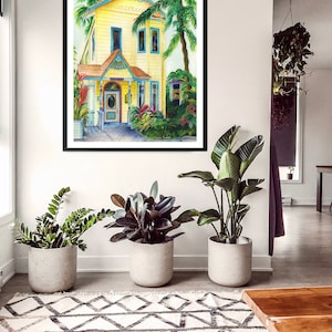 Roatan, Honduras yellow colorful shopfront gift store fine art watercolor print