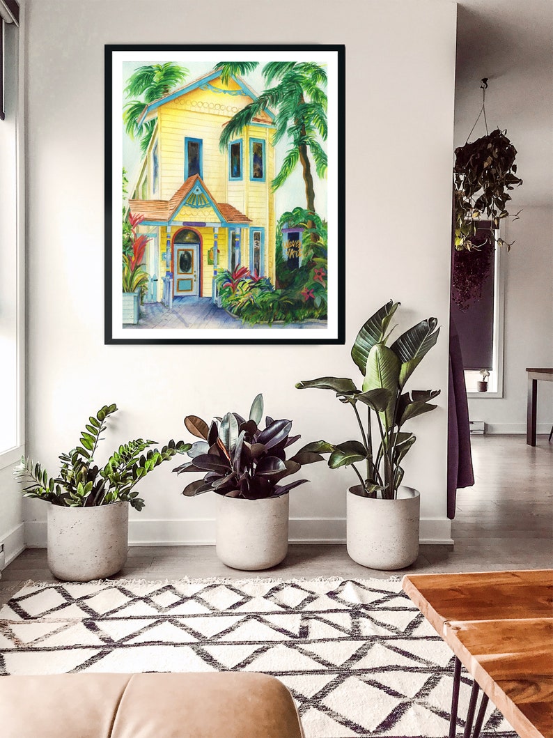 Roatan, Honduras yellow colorful shopfront gift store fine art watercolor print