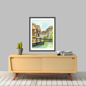 Strasbourg, La Petite France Canal Travel Watercolor Fine Art Paper OR Canvas Print image 4