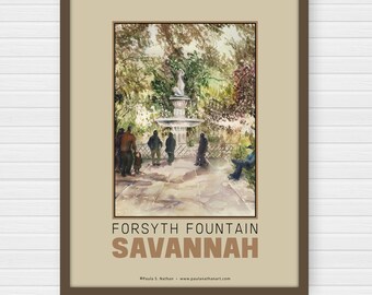 Forsyth Fountain in the Park, Savannah, Georgia - Travel Poster