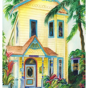 Roatan, Honduras yellow colorful shopfront gift store fine art watercolor print