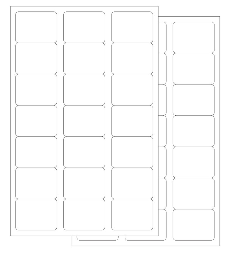 May include: A sheet of white labels with rounded corners, divided into three columns of six labels each.
