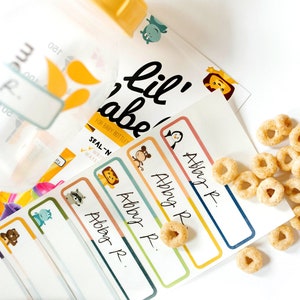 Bottle Labels (Animal Friends 24pk / waterproof labels for daycare / dishwasher-safe labels for school) FREE ship in US