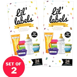Bottle Labels, 2-Pack (Playful Patterns / waterproof labels for daycare / dishwasher-safe labels for school) FREE ship in US
