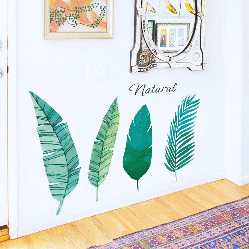 Four single green leaf wall Decals natural planting living Etsy