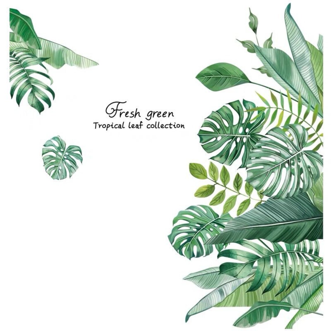 Tropical Green Leaf Wall Decal Living Room Decor Monstera Etsy