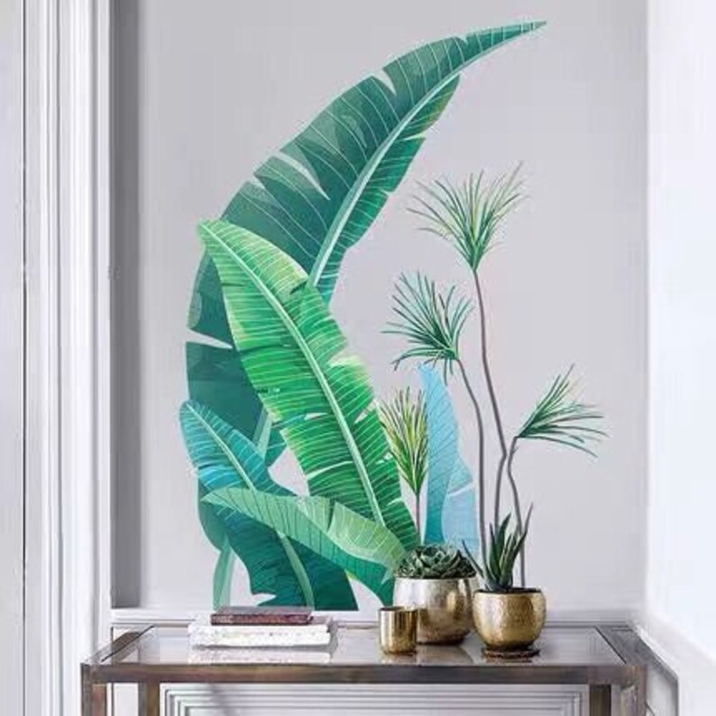 Tropical Green Banana Leaves Wall Stickers botanical Plant Etsy