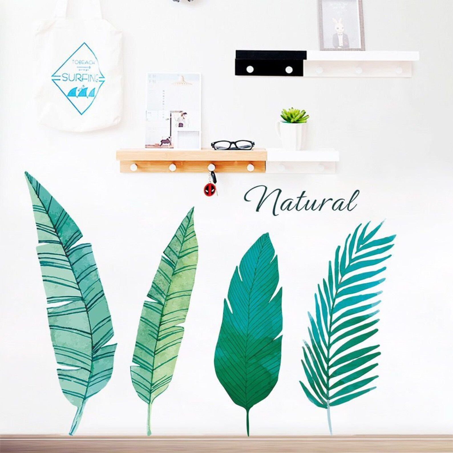 Four single green leaf wall Decals natural planting living Etsy