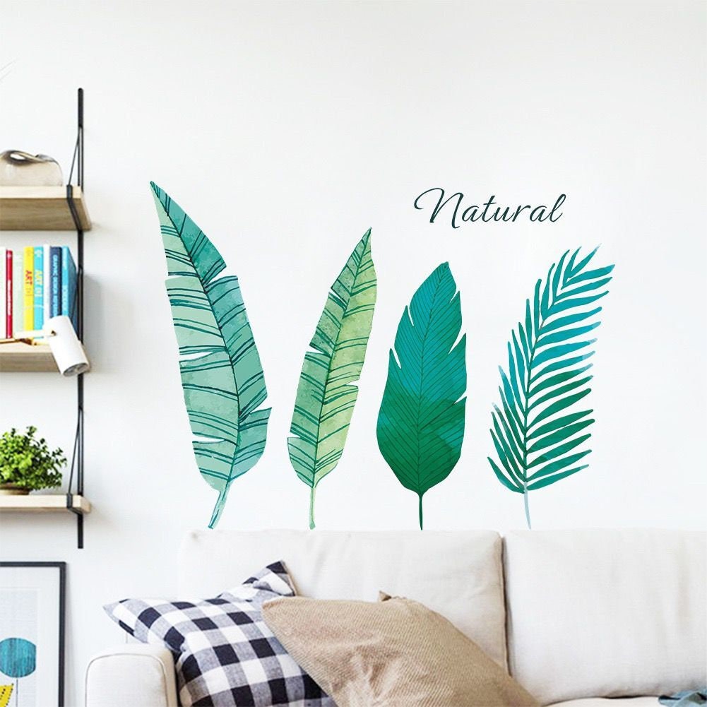Four single green leaf wall Decals natural planting living Etsy