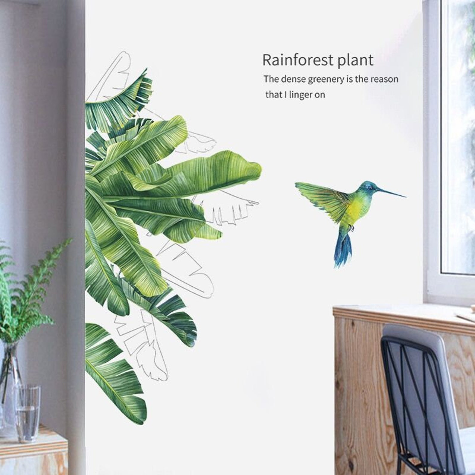 Green Leaf Wall Decal tropical Rainforest Hummingbird Decal Etsy UK