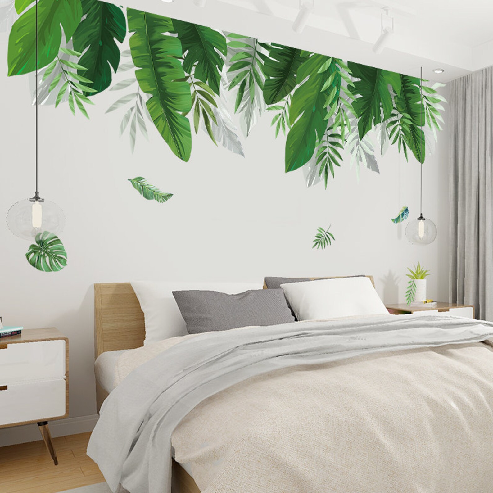 Large Custom Size Fresh Green Leaf Wall Stickers Tropical Etsy UK